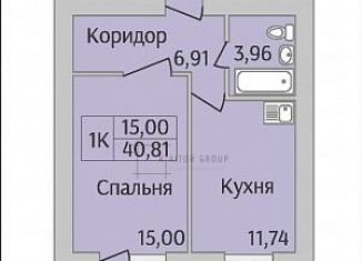 1-комнатная квартира на продажу, 41.3 м2, Новосибирская область, улица Юности, 7