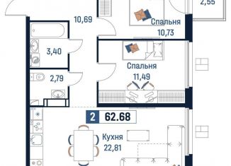 Продаю 2-ком. квартиру, 62.7 м2, Мурино