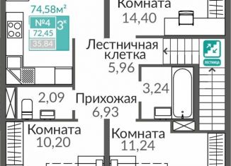 Продается 3-ком. квартира, 72.5 м2, Крым