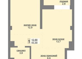 Продается 1-комнатная квартира, 43.3 м2, Екатеринбург, метро Динамо