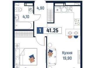 Продажа 1-ком. квартиры, 41.3 м2, Мурино