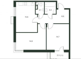 Продам трехкомнатную квартиру, 60.3 м2, деревня Лобаново, Новая улица