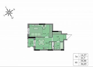 Продаю 1-ком. квартиру, 34.9 м2, Удмуртия
