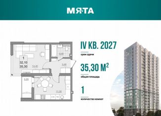Продается 1-комнатная квартира, 32.1 м2, Саратов, проспект Героев Отечества, 3, ЖК Мята