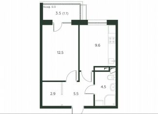 Продажа 1-комнатной квартиры, 36.1 м2, деревня Лобаново