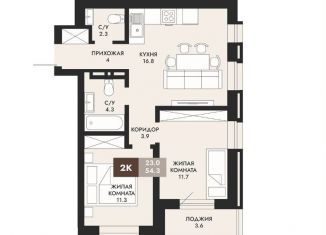 Продается 2-комнатная квартира, 54.3 м2, Новосибирск