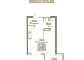Продам квартиру студию, 28.3 м2, посёлок городского типа Молодёжное