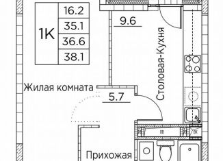 1-комнатная квартира на продажу, 38.1 м2, Владивосток, улица Расула Гамзатова, 7к2