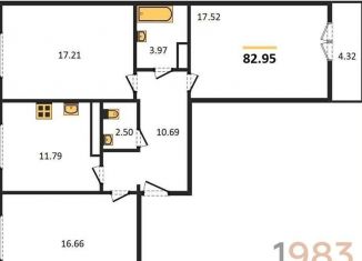 3-ком. квартира на продажу, 83 м2, Воронеж, улица Артамонова, 34Ж, ЖК Волна-1