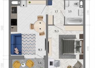 Однокомнатная квартира на продажу, 43.4 м2, Воронеж, улица Фёдора Тютчева, 105