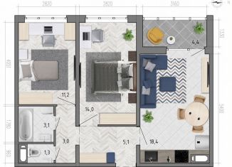 Продается двухкомнатная квартира, 58.3 м2, Воронеж, улица Фёдора Тютчева, 105