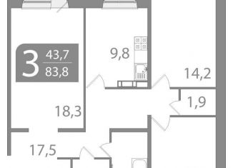 Трехкомнатная квартира на продажу, 83.8 м2, Томск, улица Пришвина, 46