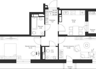 2-ком. квартира на продажу, 55.8 м2, Татарстан
