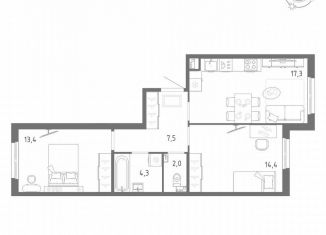 Продам 2-комнатную квартиру, 58.9 м2, посёлок Шушары