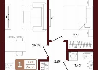 Продам 1-ком. квартиру, 33.1 м2, село Акбердино