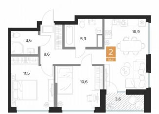 Продаю двухкомнатную квартиру, 58.3 м2, Курск