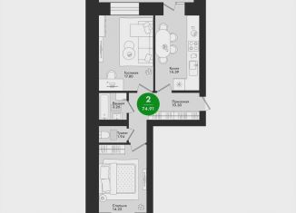 Продам 2-ком. квартиру, 74.9 м2, Йошкар-Ола, микрорайон Гомзово