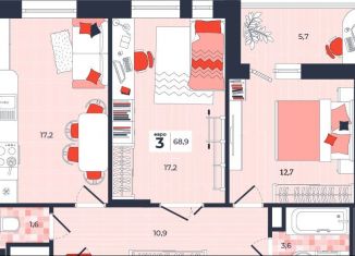 Продается 3-ком. квартира, 68.9 м2, Тула