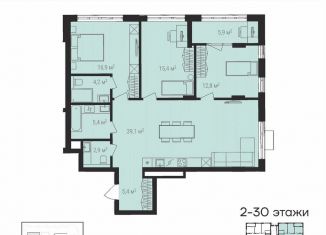 Продаю 4-ком. квартиру, 106.3 м2, Челябинск, Калининский район