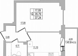 Продам 1-комнатную квартиру, 37.2 м2, Псков, улица Юности, 32, ЖК Смарт-квартал