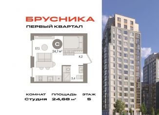 Продам квартиру студию, 24.7 м2, деревня Сапроново, Калиновая улица, 5, ЖК Первый Квартал