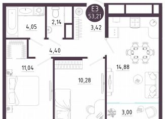 2-ком. квартира на продажу, 53.2 м2, Тула, Пряничная улица, 9