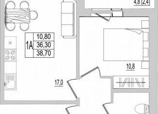 Продаю 1-комнатную квартиру, 38.7 м2, Псков, ЖК Сиреневый Парк, Северная улица, 44