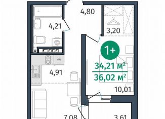 Продается однокомнатная квартира, 34.2 м2, Тюмень, Центральный округ