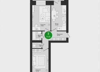 Продажа 2-комнатной квартиры, 74.8 м2, Йошкар-Ола, микрорайон Гомзово