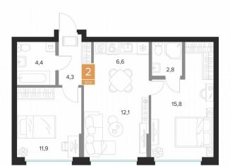 Продажа 2-комнатной квартиры, 57.9 м2, Курск