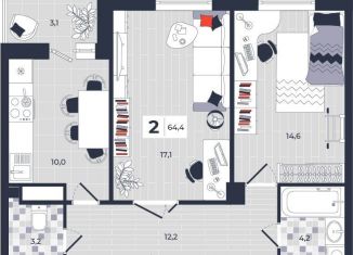 Продаю 2-ком. квартиру, 64.4 м2, Тула