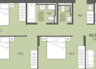 Продажа трехкомнатной квартиры, 69.2 м2, деревня Хохряки