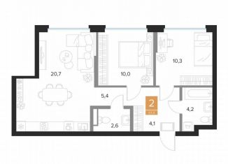 Продажа двухкомнатной квартиры, 57.3 м2, Курск