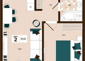 2-ком. квартира на продажу, 39.8 м2, Тула