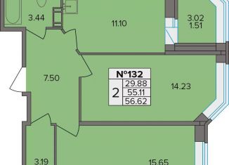 2-комнатная квартира на продажу, 56.6 м2, деревня Новое Девяткино, Лесная улица, 19