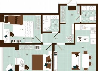 Продажа трехкомнатной квартиры, 55.7 м2, Тула