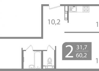 2-ком. квартира на продажу, 60.2 м2, Томск, улица Пришвина, 46
