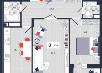 Двухкомнатная квартира на продажу, 65.4 м2, Тула