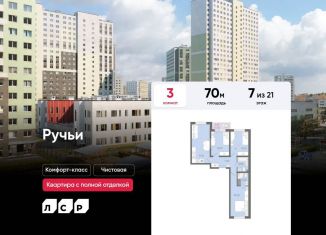 Продажа трехкомнатной квартиры, 70 м2, Санкт-Петербург, муниципальный округ Полюстрово