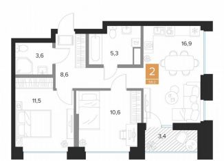 Продается 2-ком. квартира, 58.2 м2, Курск