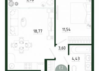 Продается 1-ком. квартира, 42.1 м2, Тула