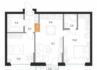 Продается 2-комнатная квартира, 58.6 м2, Курск