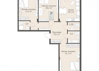 Продается 3-комнатная квартира, 109.4 м2, Ставрополь, микрорайон № 6, улица Ленина, 222