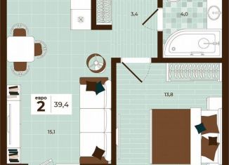 Продается двухкомнатная квартира, 39.4 м2, Тула