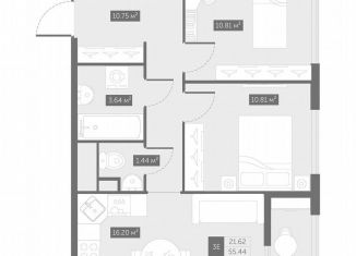 Продажа 2-ком. квартиры, 55.4 м2, посёлок Шушары
