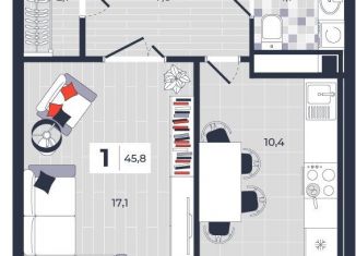 Продается 1-ком. квартира, 45.8 м2, Тула