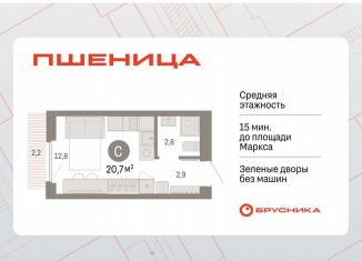 Продажа квартиры студии, 20.7 м2, рабочий посёлок Краснообск, ЖК Пшеница