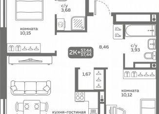 Продаю 2-ком. квартиру, 57.4 м2, Тюмень, Калининский округ, улица Вадима Бованенко, 10