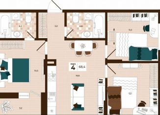 Продам 4-ком. квартиру, 68.4 м2, Тула