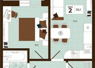 2-ком. квартира на продажу, 39.1 м2, Тула